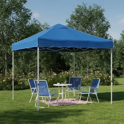 A lightweight soft top gazebo with a fabric canopy, showcasing its portability and ease of setup for temporary outdoor gatherings.